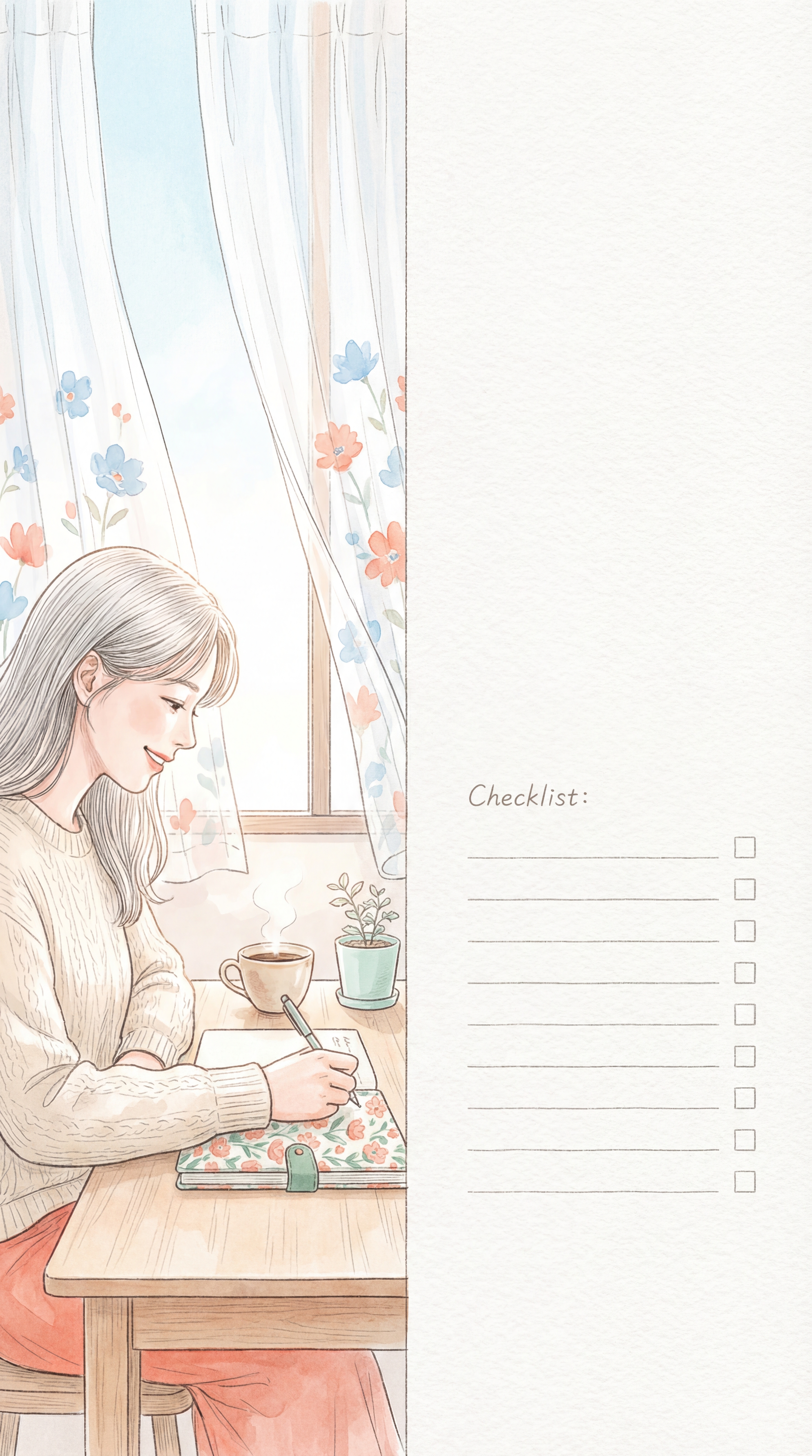 창가에서 일기를 쓰는 엄마